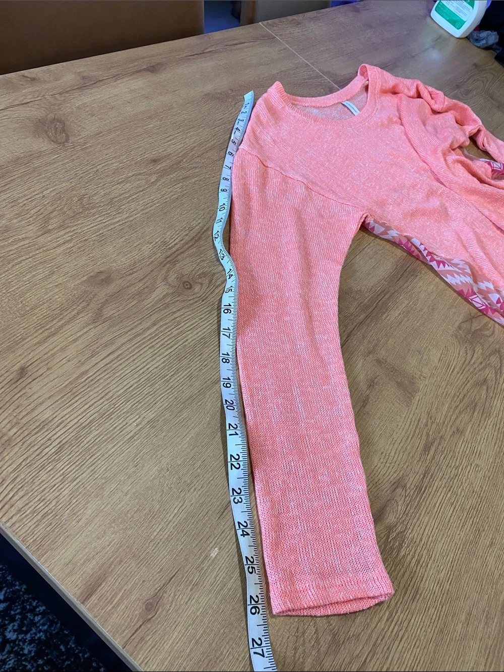 No Boundaries Coral Pullover Long Sleeve Top with Aztec Chiffon Hem - Picture 4 of 7